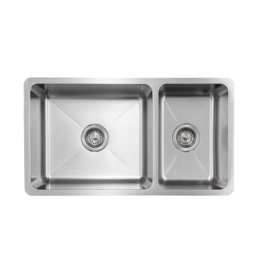 Jade- Onyx 18 Gauge 6040 Reversible Undermount Kitchen Sink, Radial Corners, 32x18x9/7